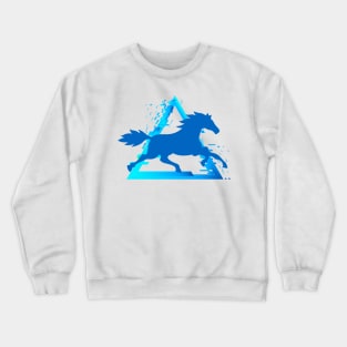 Horse Trotting with a Pixelated Triangular Explosion: Modern Design (blue) Crewneck Sweatshirt